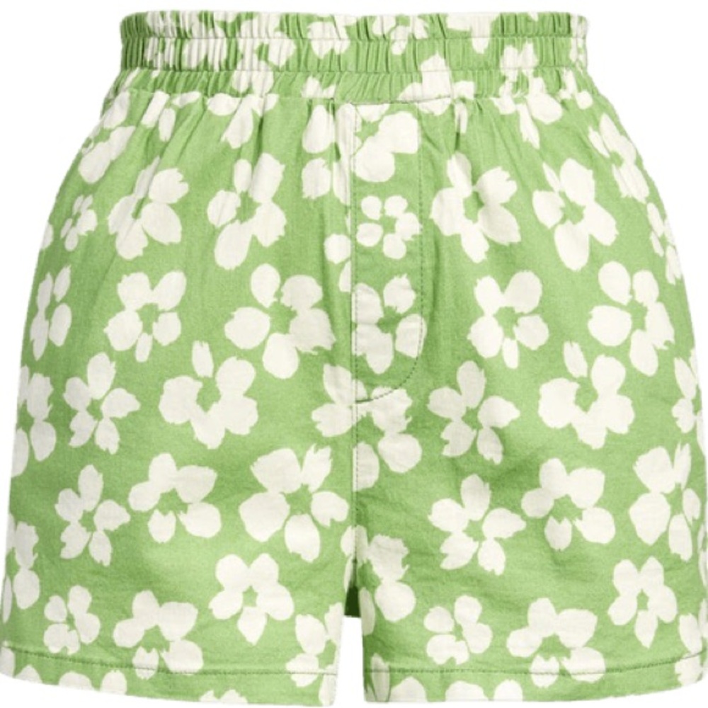 Topshop Hibiscus Floral Print Shorts In Green